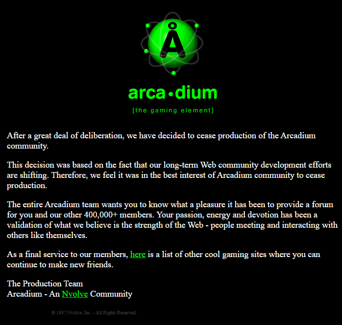 The end of Arcadium. The end of Arcadium.