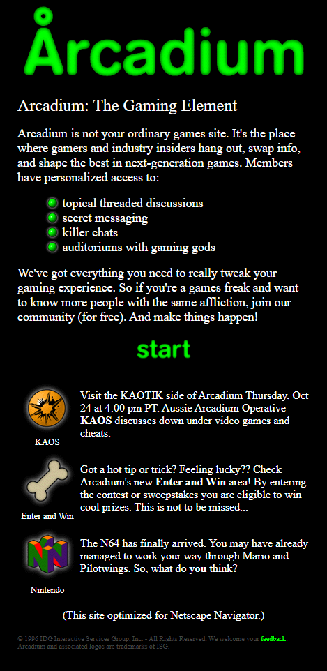 Arcadium's front page. Arcadium's front page.