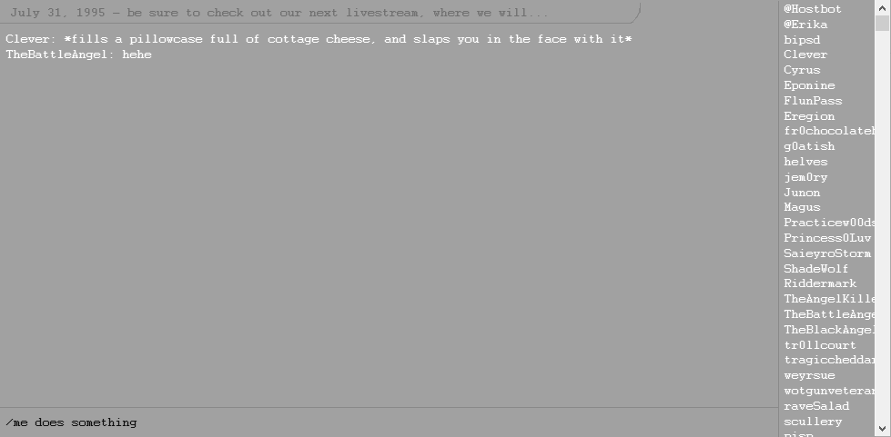 A VERY rough idea of what the Arcadium chatroom(s) looked like. A VERY rough idea of what the Arcadium chatroom(s) looked like.